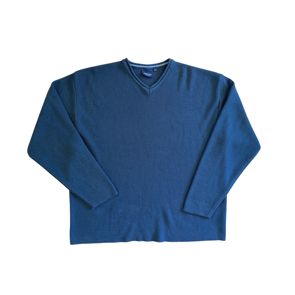 Vintage Sideout Mens XL Blue Roll V-Neck Sweater Long‎ Sleeve Acrylic Knit 90s